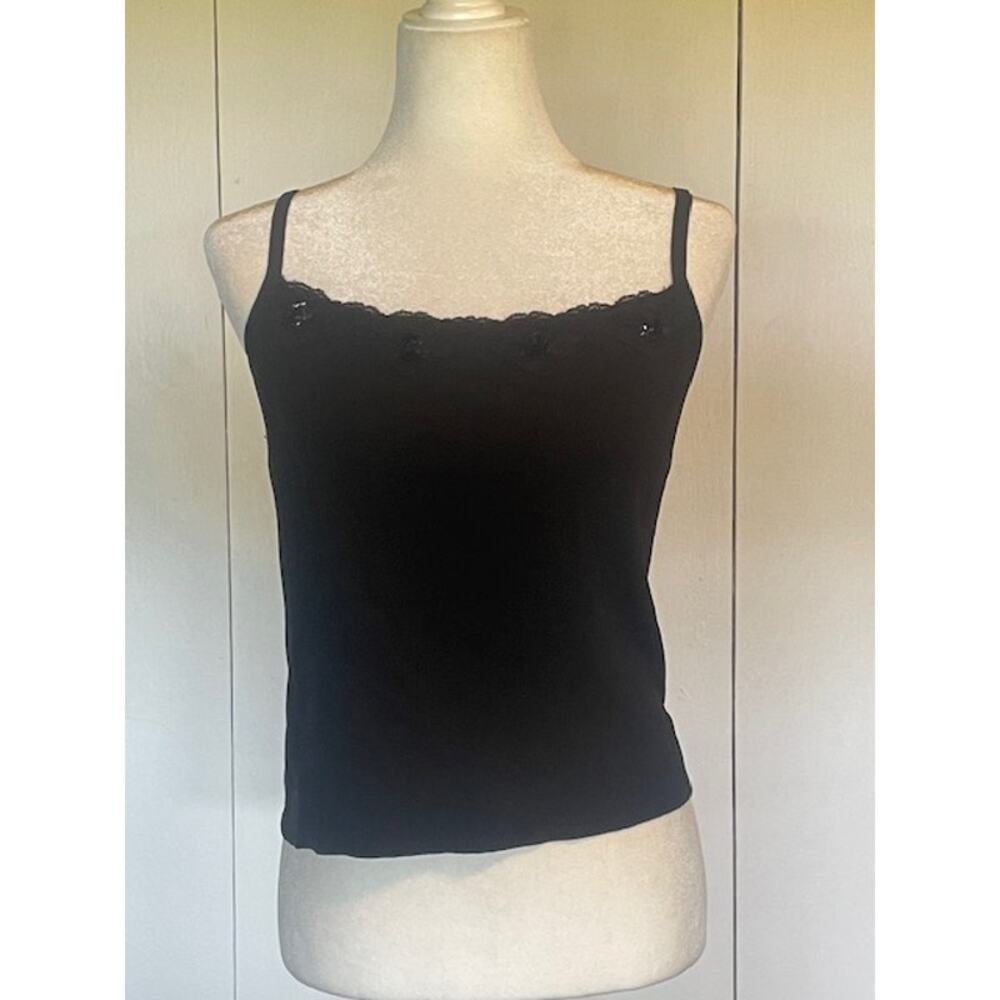 Willi Smith Size Large Black Sequin & Lace Trim Knit Camisole‎ Top